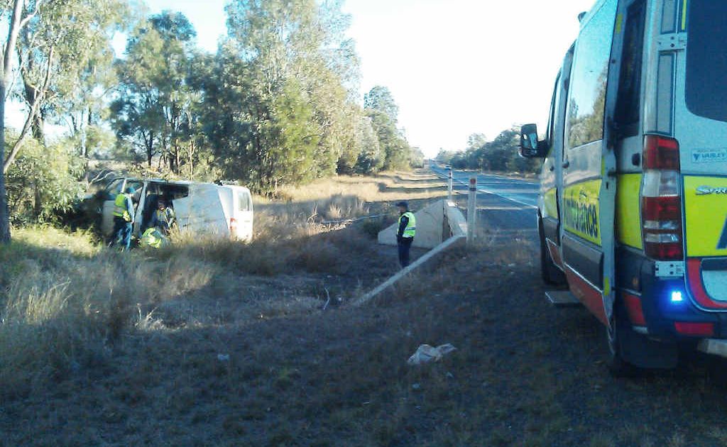 The crash scene on the Gregory Hwy, just south of the Lilyvale Rd turnoff, where a driver allegedly failed to stop. The crash scene on the Gregory Hwy, just south of the Lilyvale Rd turnoff, where a driver allegedly failed to stop.